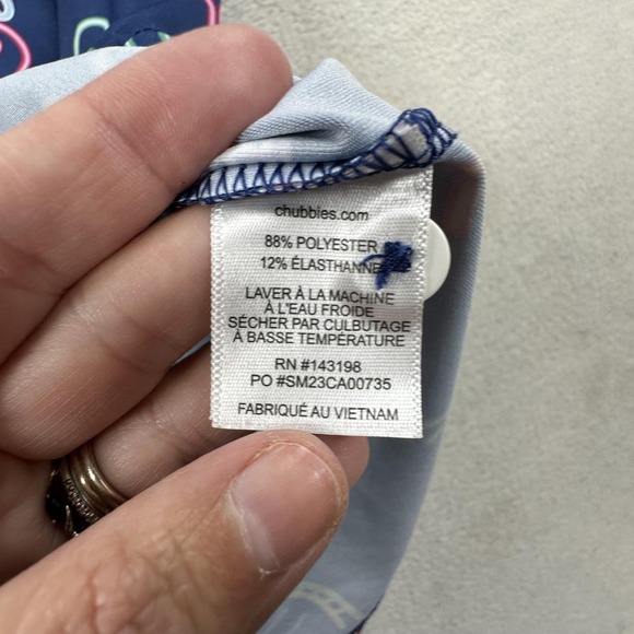 Chubbies Polo Shirt Mens Large Navy Tropical Flamingo Palm Trees Drinks Stretch - Picture 5 of 9